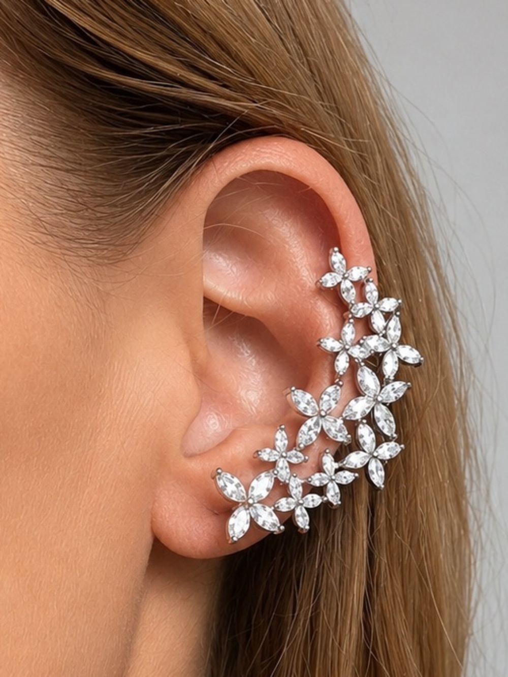 Dazzling Silver CZ Floral Vine Ear Cuff